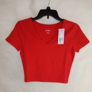 WOMENS SHORT SLEEVE  V-NECK CROPPED T SHIRT, NEW